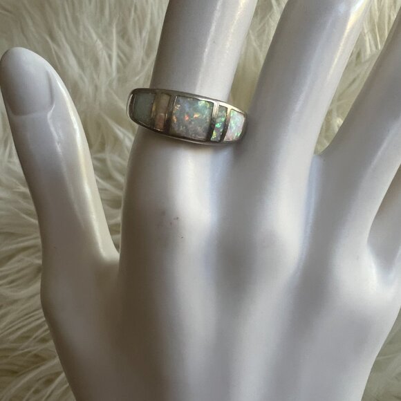 5 Stone Lab Made Opal Band Ring, size 8.5 - Picture 6 of 9
